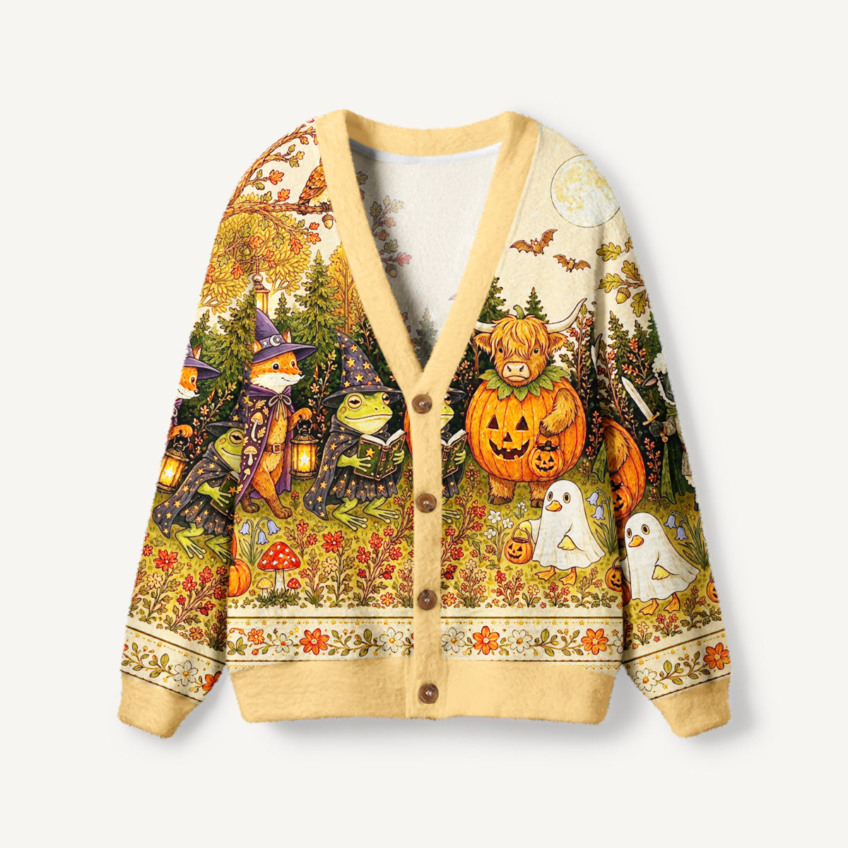 Halloween Pumpkin Fairy Forest Print Halloween Ugly Cardigan Sweaters