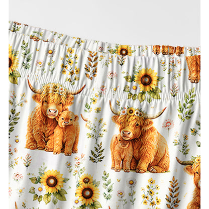 Spring Highland Cow Floral Print Long Pajama Set