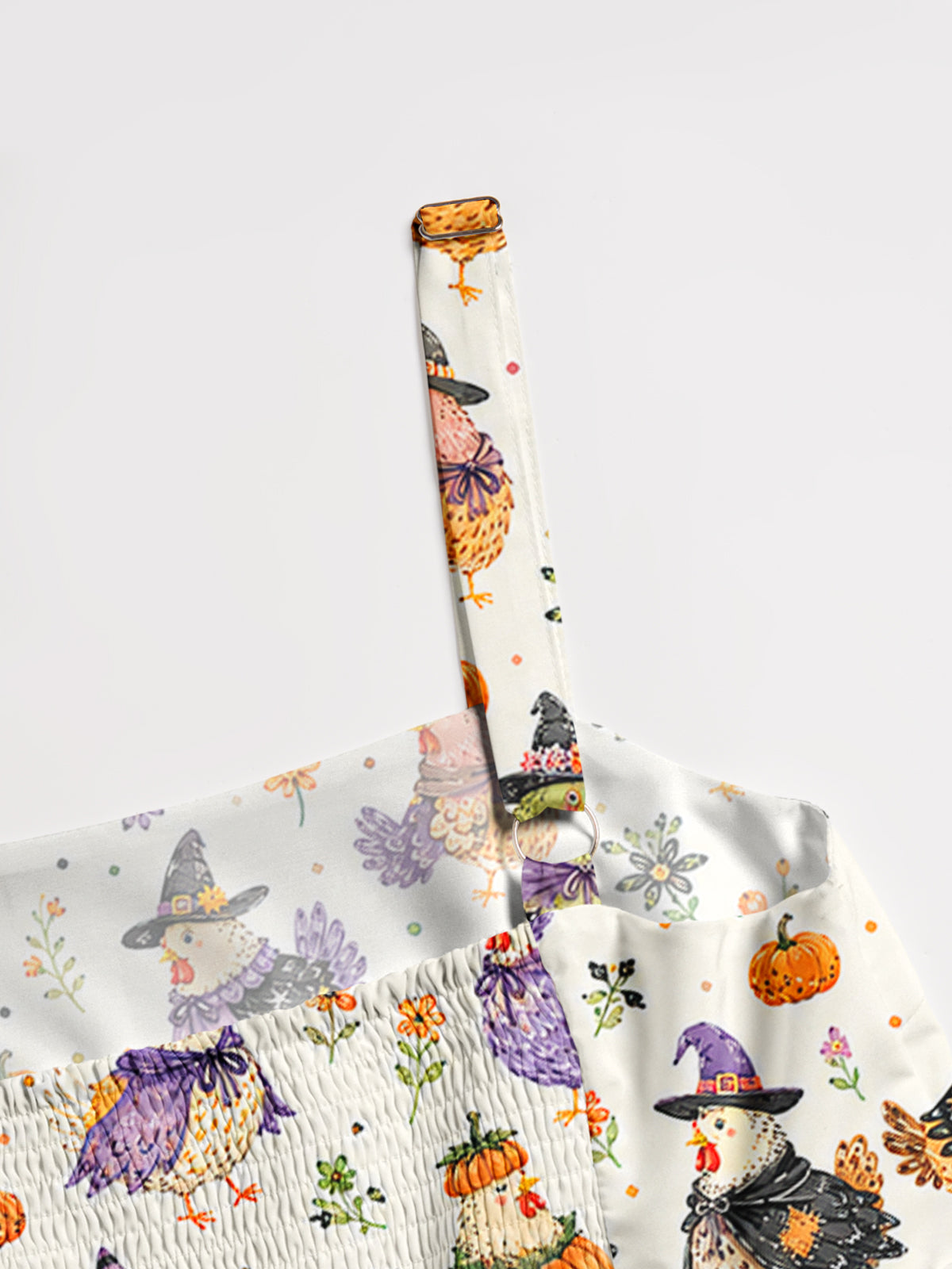 Cute Whimsical Chicken Colorful Print Wide Straps Maxi Dress With Pockets