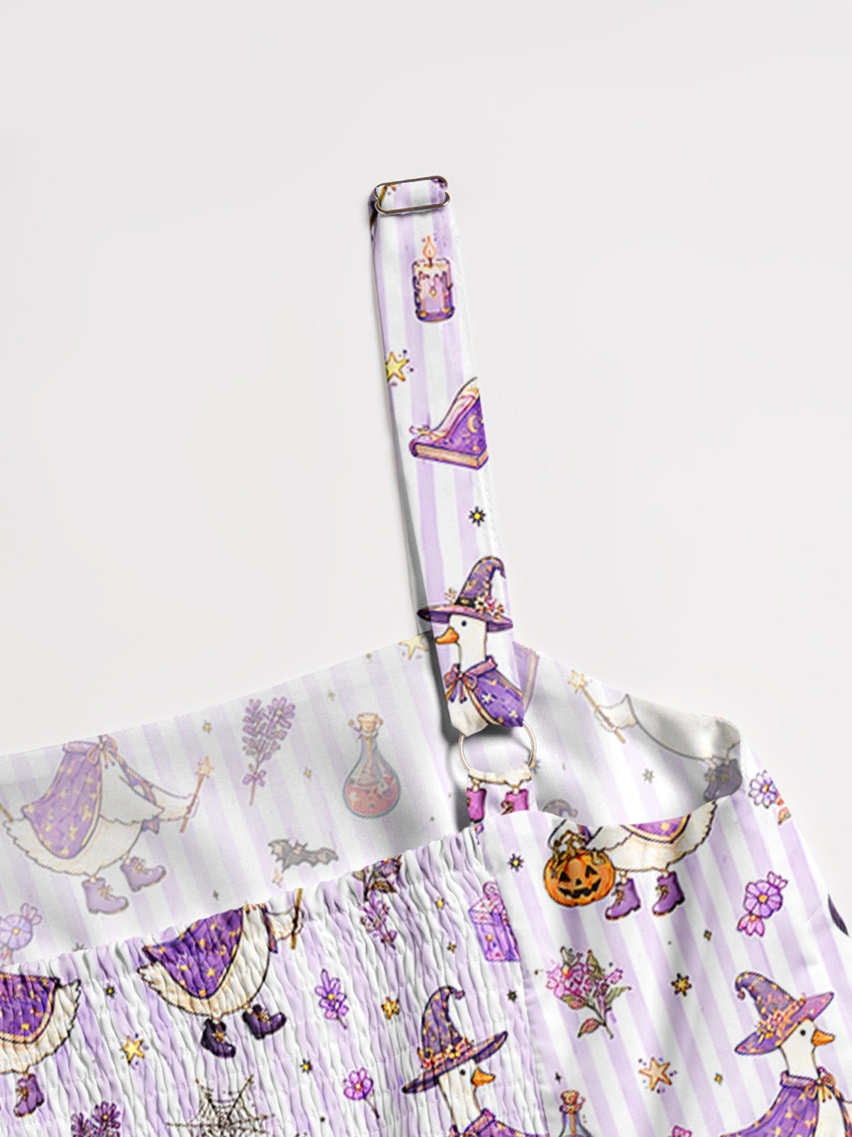 Halloween Witch Gooses Print Wide Straps Maxi Dress With Pockets
