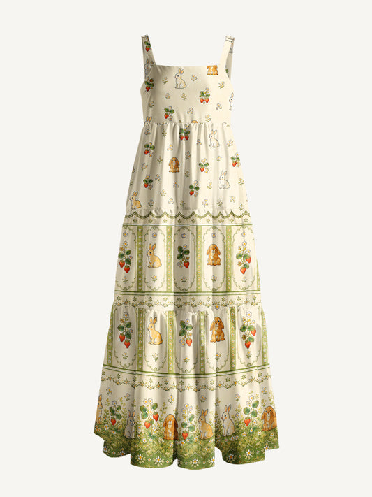 Bunnyberry Garden Print Wide Straps Maxi Dress With Pockets