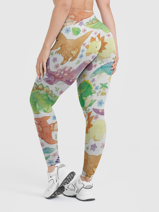 Vintage Watercolor Cartoon Dinosaur Kids Leggings