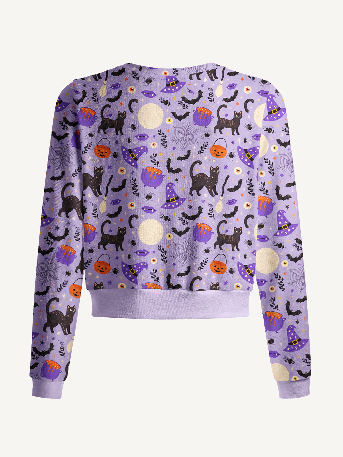 Lightweight Crew Neck Long‑Sleeve Cropped Moonlit Whiskers Print Fine‑Knit Cardigan