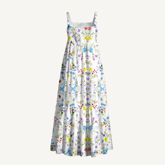 Square Neck Butterfly Trail Print Wide Straps Maxi Dress With Pockets