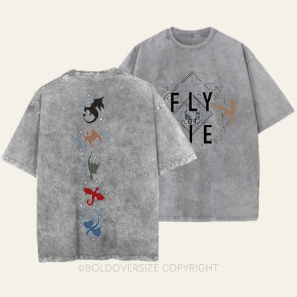 Vintage Fly Or Die 2 Side Patten Washed T-Shirt