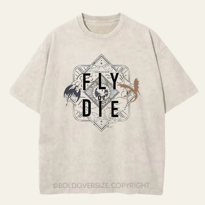 Vintage Fly Or Die 2 Side Patten Washed T-Shirt