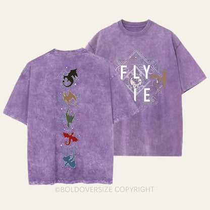 Vintage Fly Or Die 2 Side Patten Washed T-Shirt