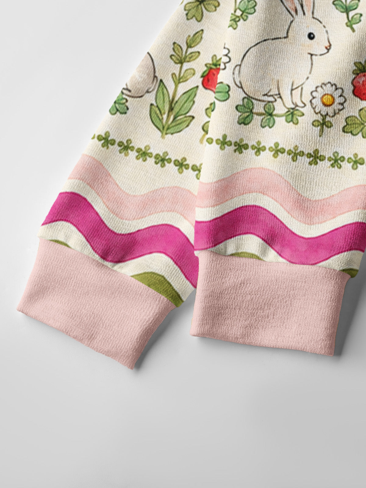 Lightweight Crew Neck Long‑Sleeve Cropped Strawberry Bunny Waves Print Fine‑Knit Cardigan
