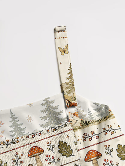 Moonlit Woodland Foxes Print Wide Straps Maxi Dress With Pockets