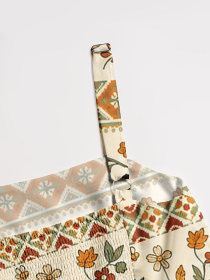 Autumn Fair Isle Pumpkin & Black Cat Print Wide Straps Maxi Dress With Pockets