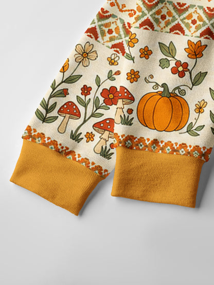 Lightweight Crew Neck Long‑Sleeve Cropped Autumn Fair Isle Pumpkin & Black Cat Print Fine‑Knit Cardigan
