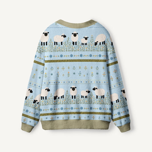 Blue Meadow Sheep Print Halloween Ugly Cardigan Sweaters