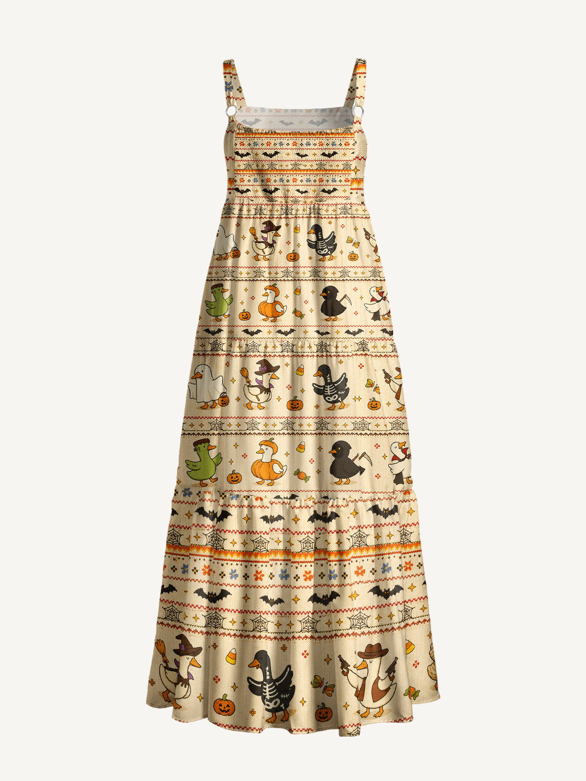 Halloween Ducks Collection Print Wide Straps Maxi Dress With Pockets