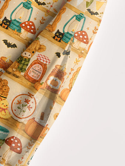 Cozy Autumn Shelves Print Wide Straps Maxi Dress With Pockets
