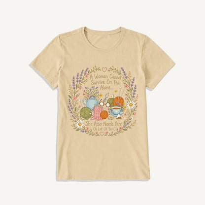 Vintage Floral Knitting Circle Print Crew Neck Cotton Tee