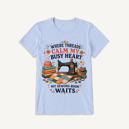 Calm Heart Sewing Room Print Crew Neck Cotton Tee