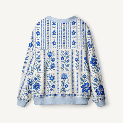 Indigo Garden Stripe Print Ugly Cardigan Sweaters