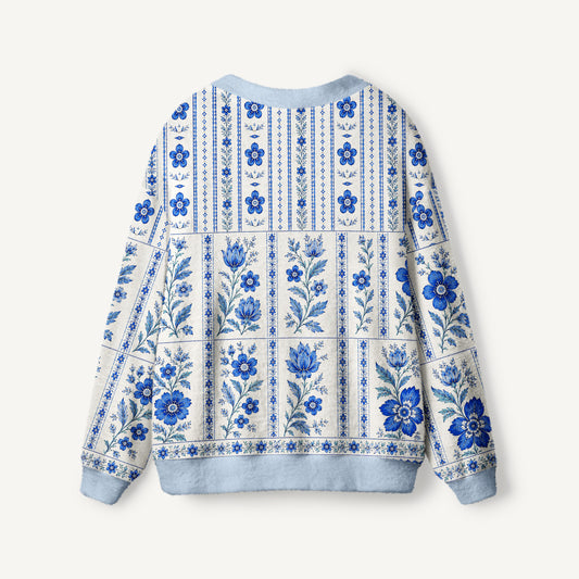 Indigo Garden Stripe Print Ugly Cardigan Sweaters