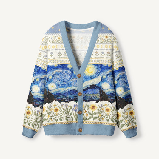 Starry Night Flower Field Print Ugly Cardigan Sweaters