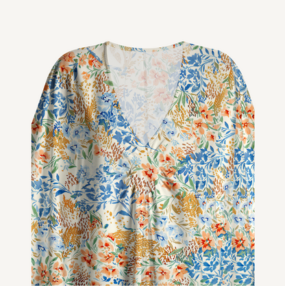 V‑Neck Breeze Meadow Kimono Sleeve Kaftan Dress