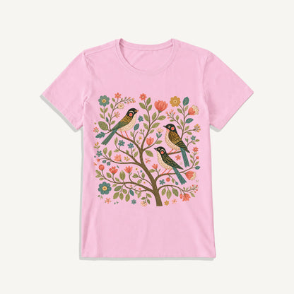 Blossom Bird Serenity Print Crew Neck Cotton Tee