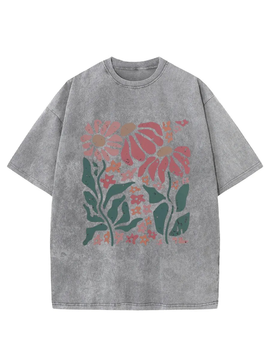 Vintage Boho Daisy Flower Washed T-Shirt
