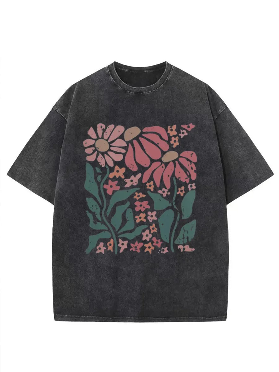 Vintage Boho Daisy Flower Washed T-Shirt