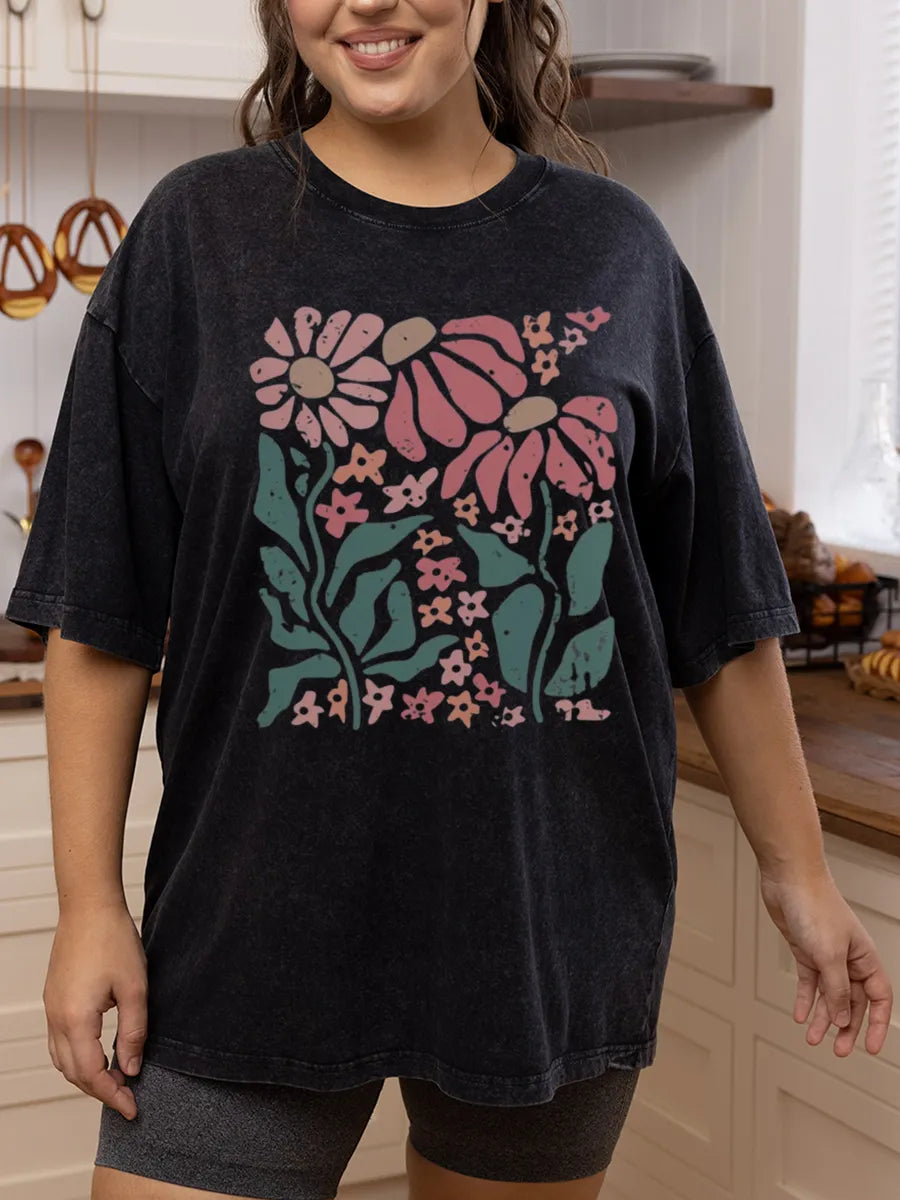 Vintage Boho Daisy Flower Washed T-Shirt
