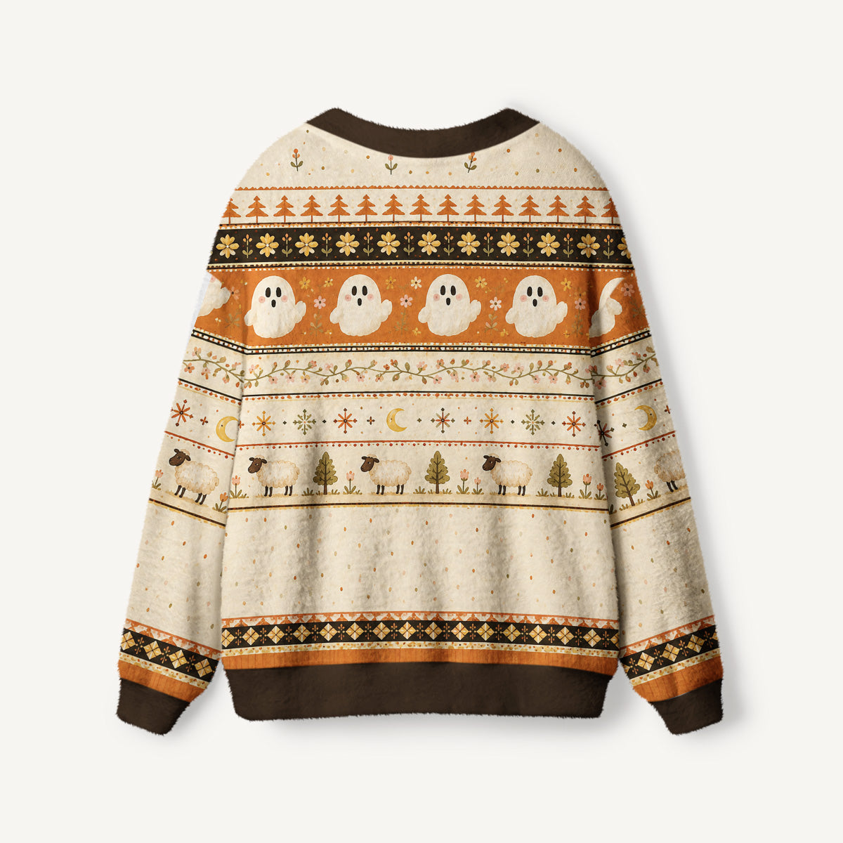 Vintage Ghost Folklore Pattern Print Halloween Ugly Cardigan Sweaters