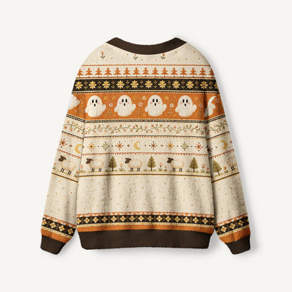 Vintage Ghost Folklore Pattern Print Halloween Ugly Cardigan Sweaters