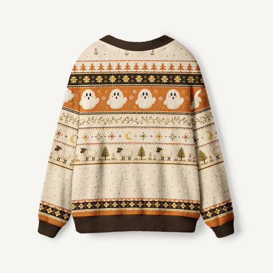 Vintage Ghost Folklore Pattern Print Halloween Ugly Cardigan Sweaters