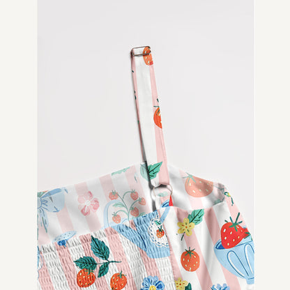 Strawberry Cup Garden Print Wide Straps Maxi Dress With Pockets