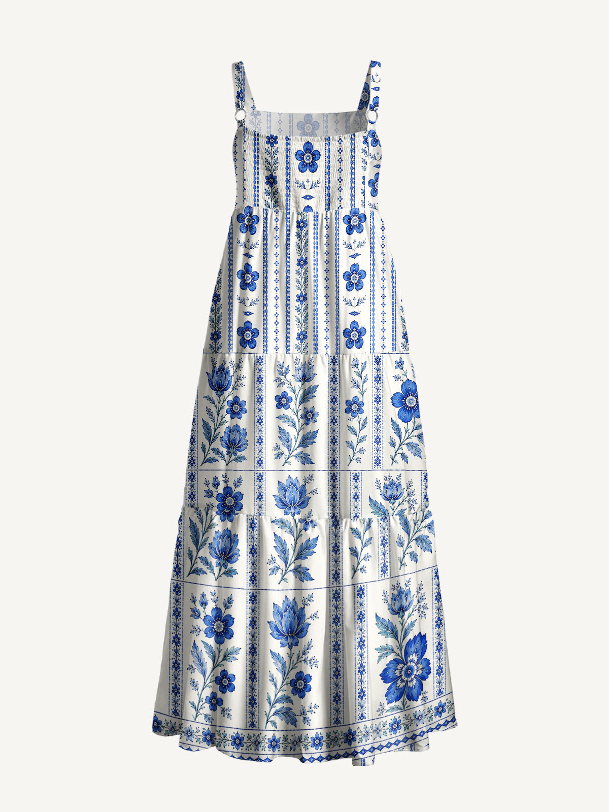 Indigo Garden Stripe Print Wide Straps Maxi Dress With Pockets