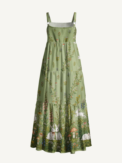Bunny Meadow Garden Print Wide Straps Maxi Dress With Pockets