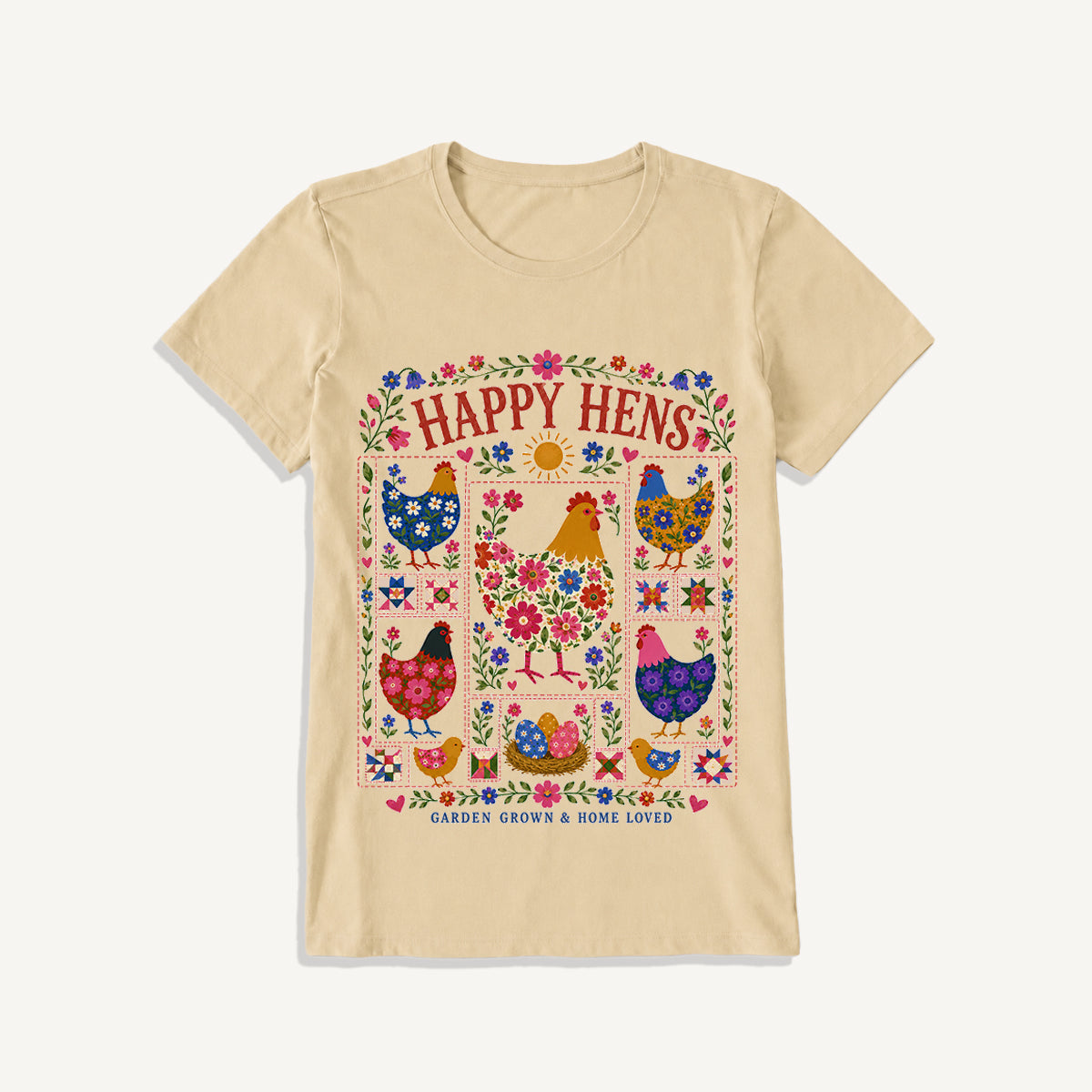 Happy Hens Floral Print Crew Neck Cotton Tee