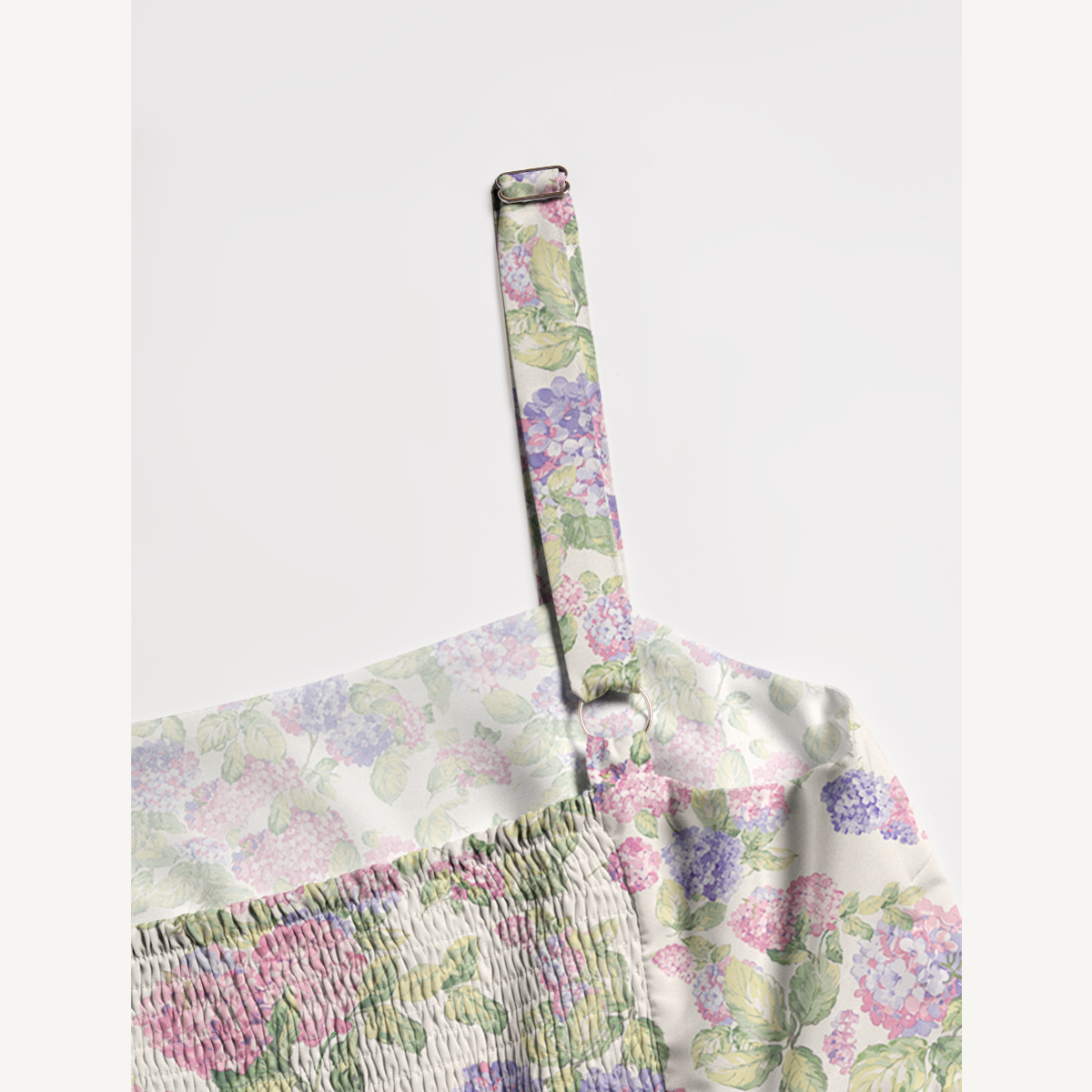 Square Neck Lilac Hydrangea Print Wide Straps Maxi Dress With Pockets