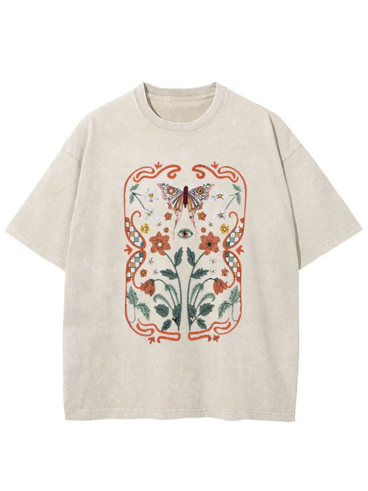 Vintage Art Wildflowers Floral Nature Washed T-Shirt