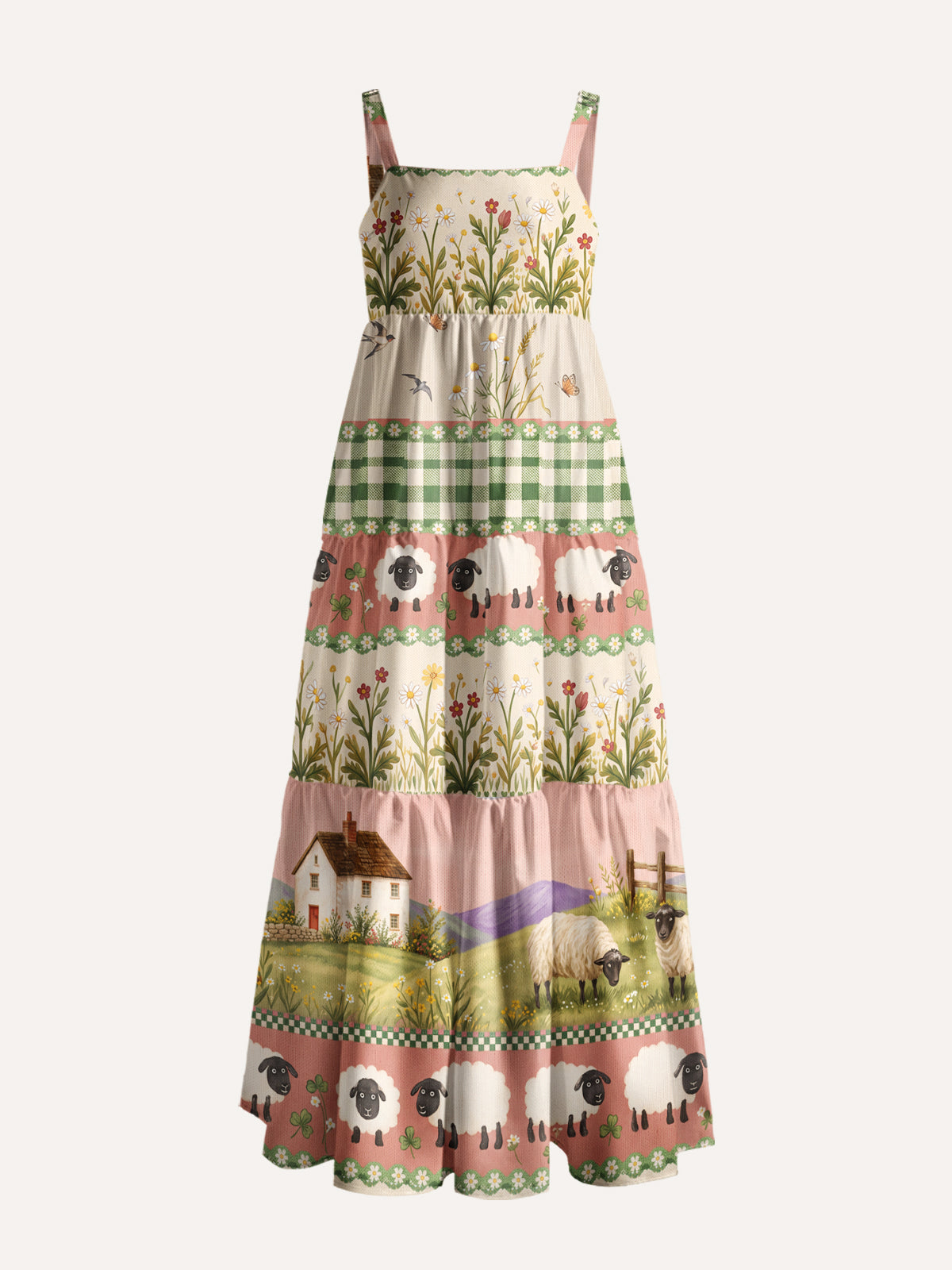 Pastoral Daydream Cottage Print Wide Straps Maxi Dress With Pockets