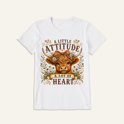 Little Attitude Highland Cow Print Crew Neck Cotton Tee