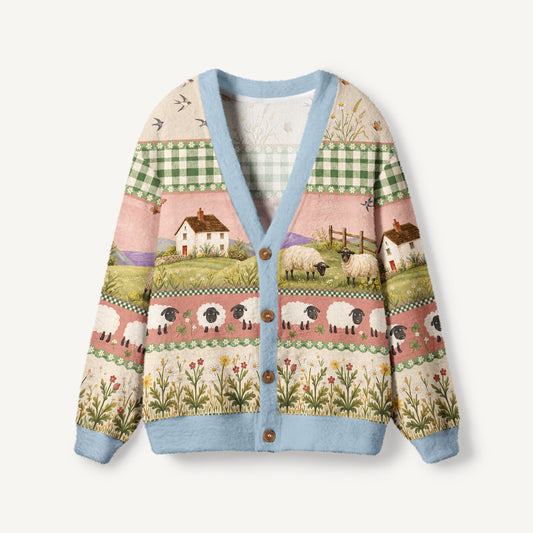 Pastoral Daydream Cottage Print Ugly Cardigan Sweaters