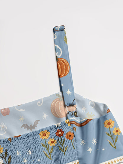 Hard Work Pays Off Farm Map Print Wide Straps Maxi Dress With Pockets