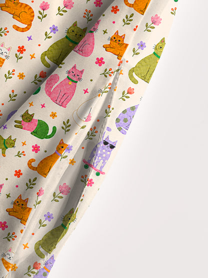 Whimsical Cat & Garden Blooms Print Wide Straps Maxi Dress With Pockets