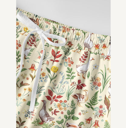 Countryside Garden Critter Print Wide Leg Tie Waist Pants With Pockets