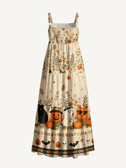 Harvest Ghost Garden Print Wide Straps Maxi Dress With Pockets