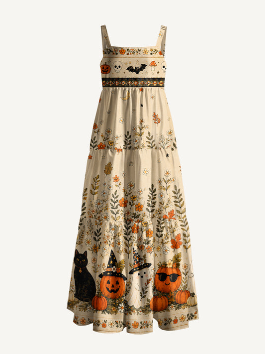 Harvest Ghost Garden Print Wide Straps Maxi Dress With Pockets