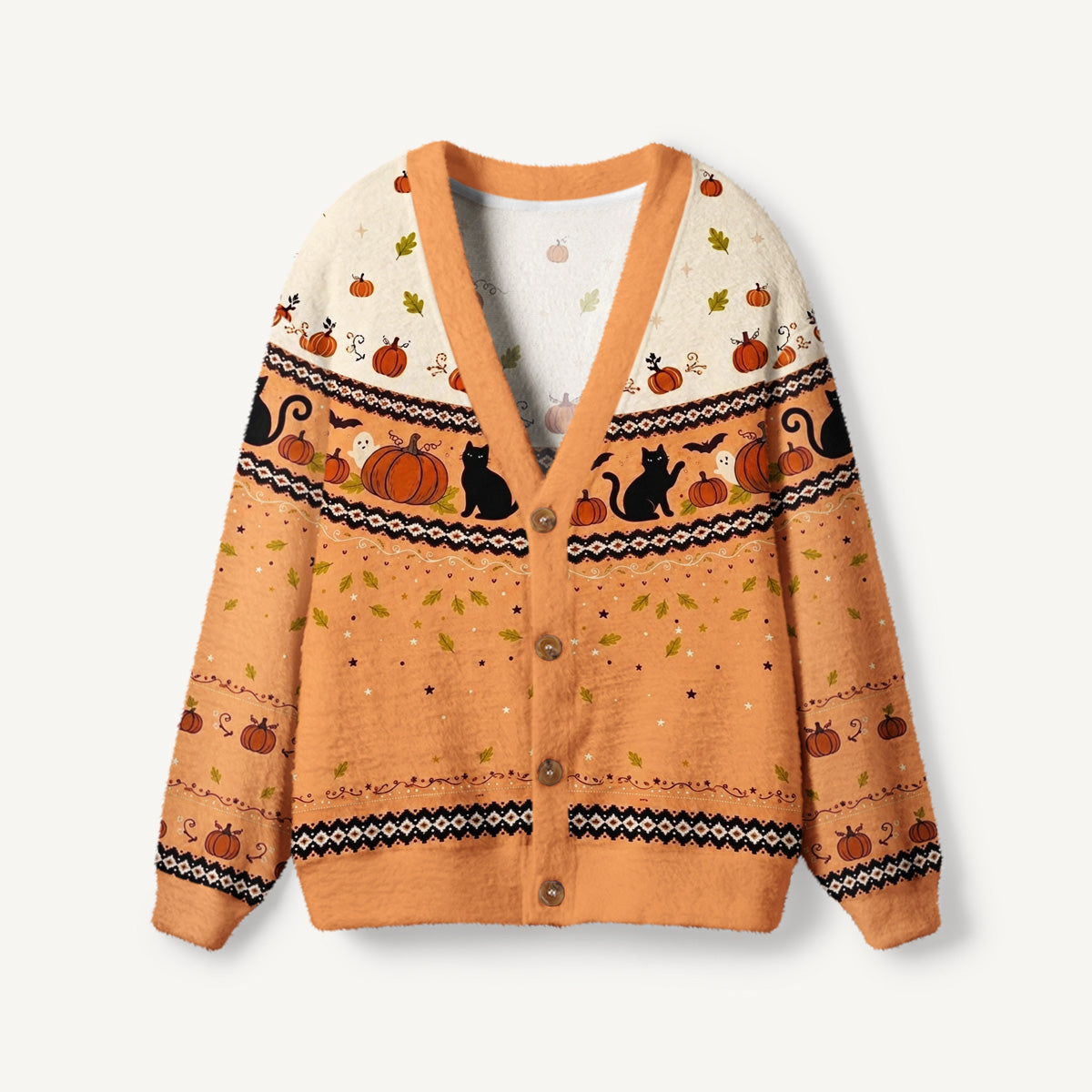 Pumpkin Spell Black Cat Print Ugly Cardigan Sweaters