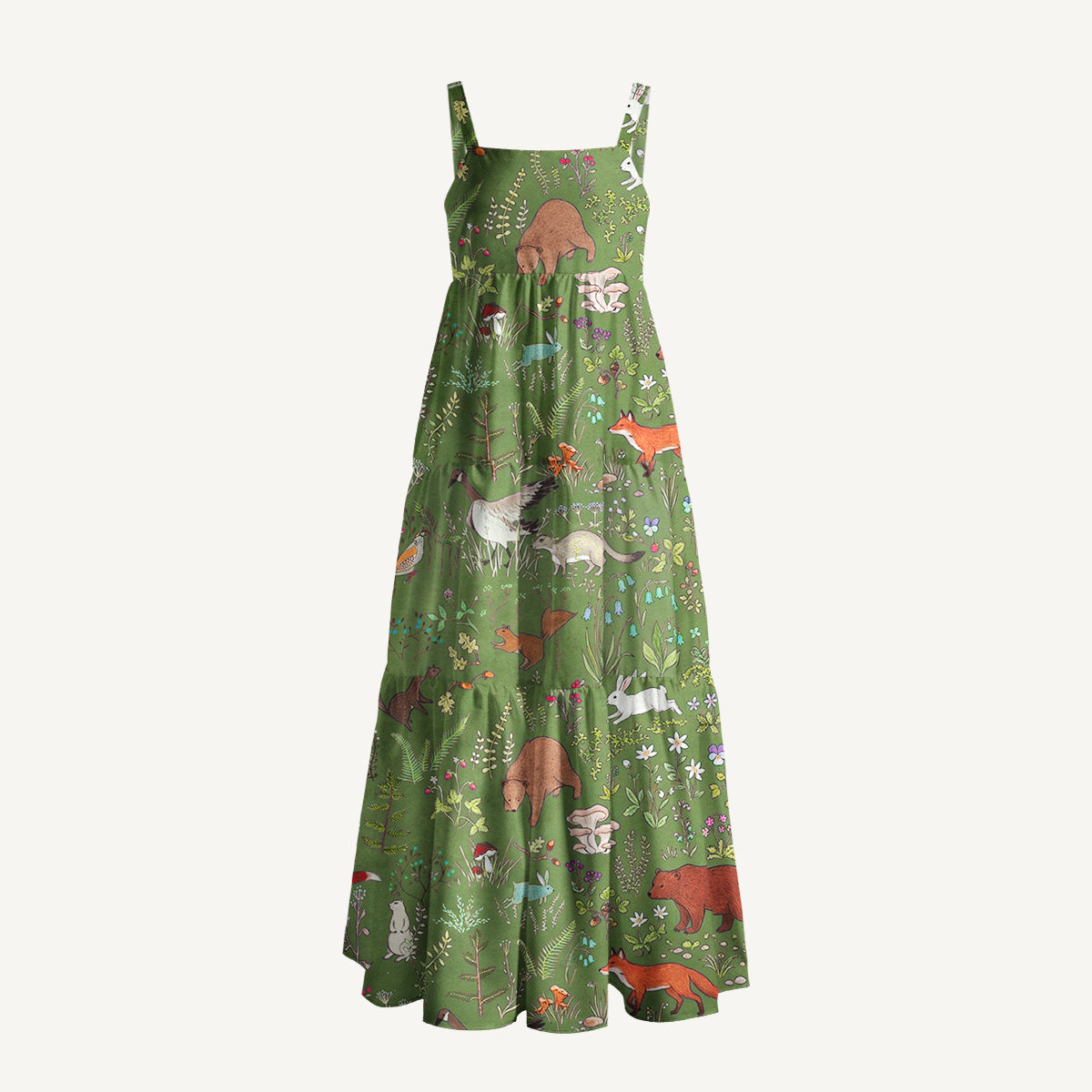 Forest Animal Print Wide Straps Maxi Dress With Pockets