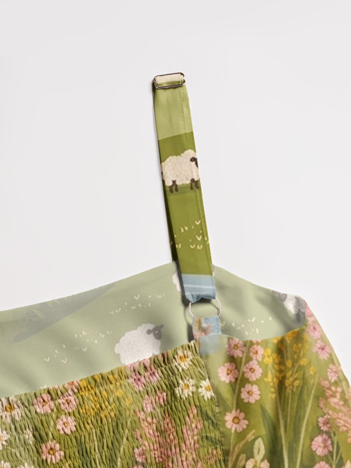 Sunrise Meadow Sheep Print Wide Straps Maxi Dress With Pockets