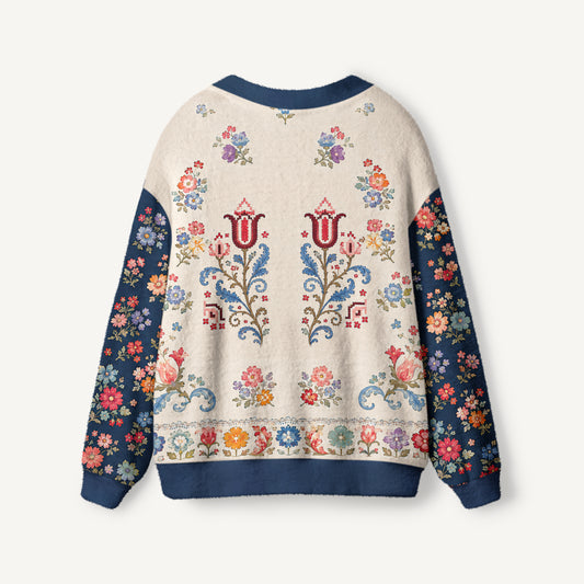 Heritage Folk Bloom Print Ugly Cardigan Sweaters