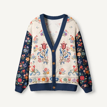Heritage Folk Bloom Print Ugly Cardigan Sweaters
